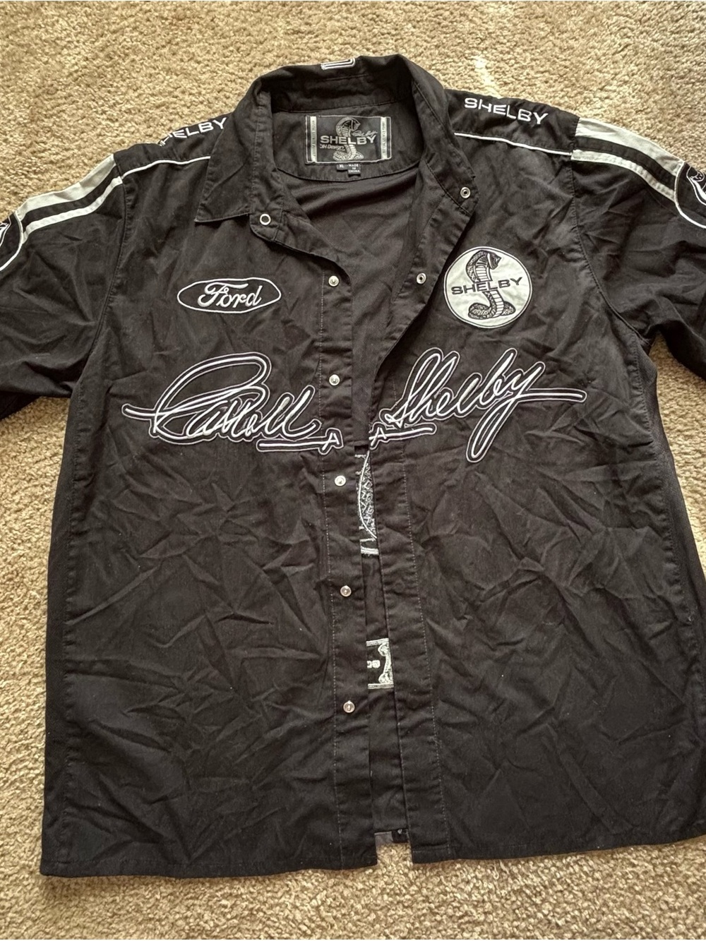 Selby Black Racing-Style Lightweight Snap Front Shirt with White Logos
